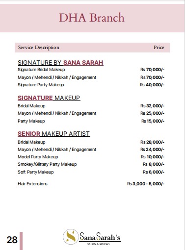 Rate list — DHA