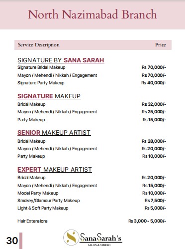 Rate list — North Nazimabad